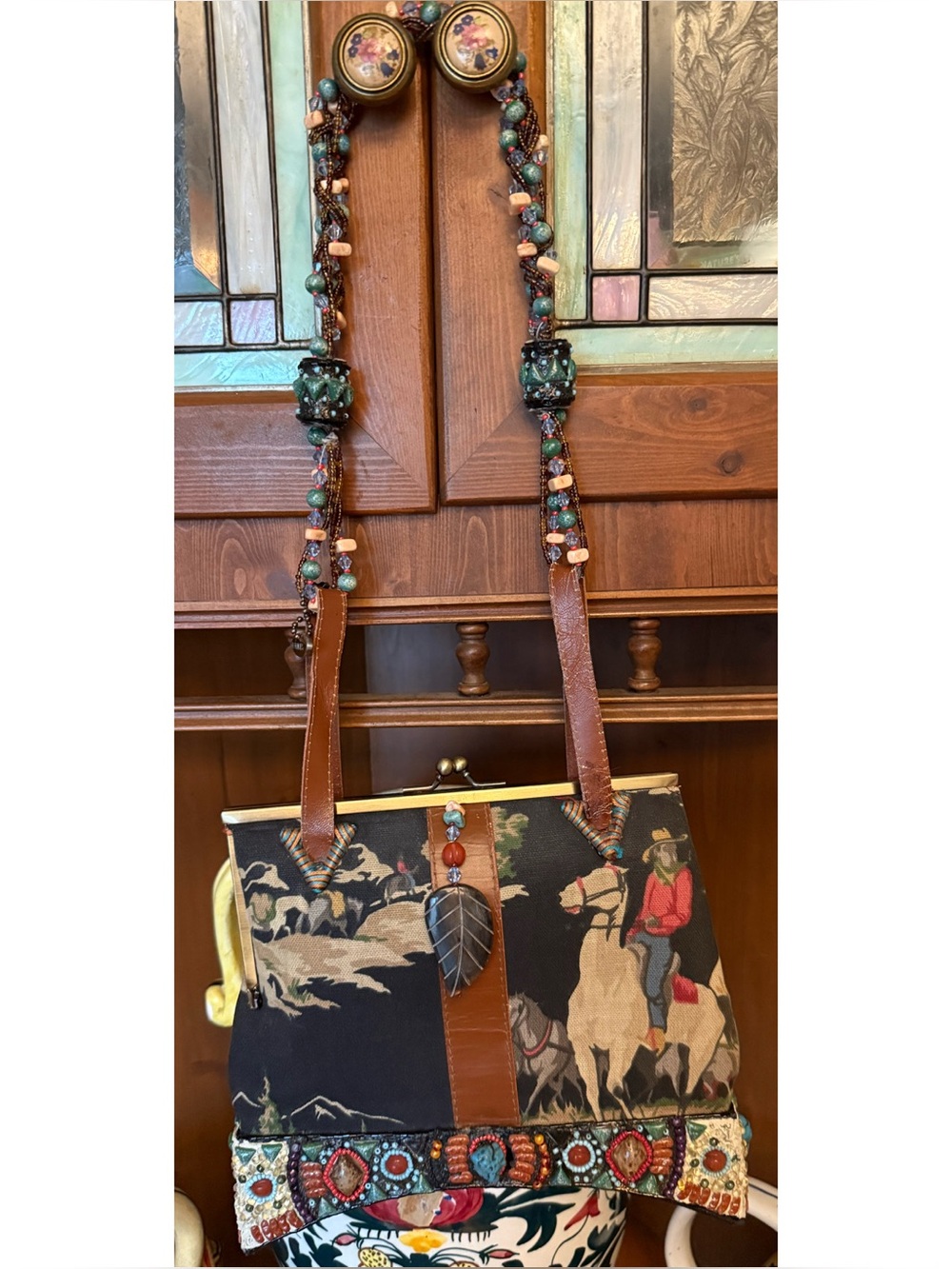 Mary Frances "Happy Trails" Western Cowboy Beaded Handbag. - Picture 3 of 17
